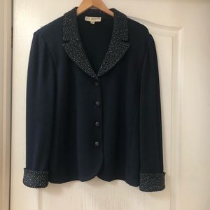 Saint John black jacket with pearl accents.